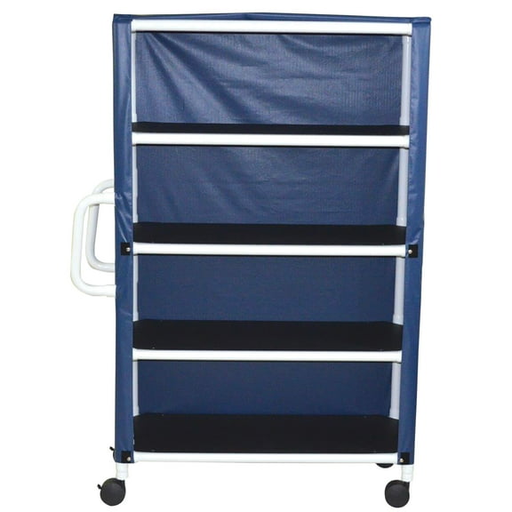 MJM International 4-shelf linen cart with mesh or solid cover, 4" casters, shelf size: 20" x 45", 125 lbs per shelf