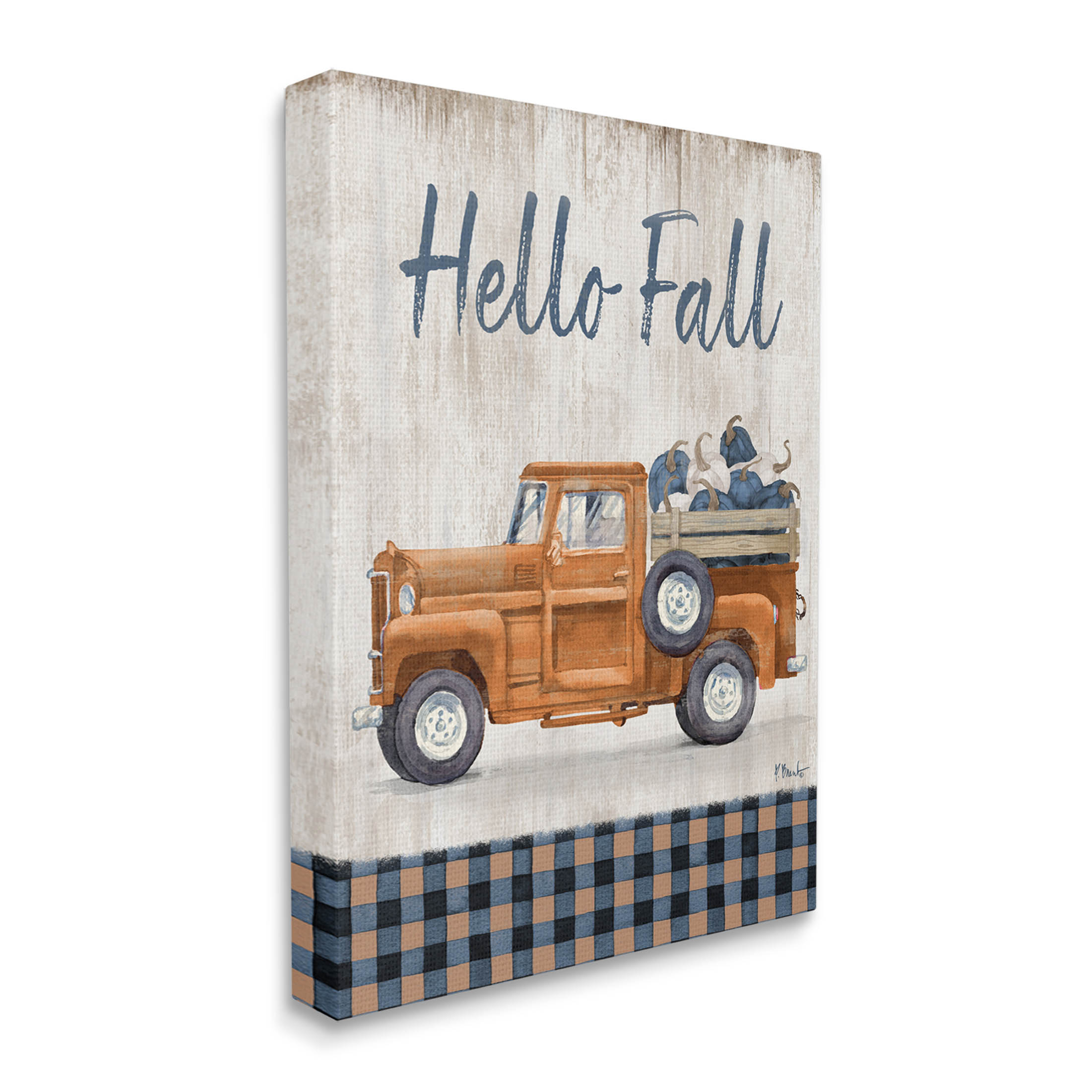 Stupell Industries Hello Fall Plaid Pumpkin Truck Graphic Art Gallery Wrapped Canvas Print Wall Art, Design by Paul Brent