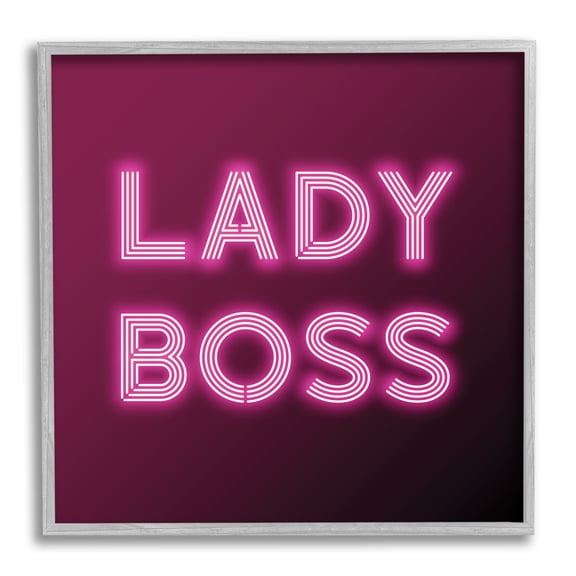 Neon Lady Boss Fashion Modern Pink Word Design Typography Framed Art Print Wall Art, 17x17