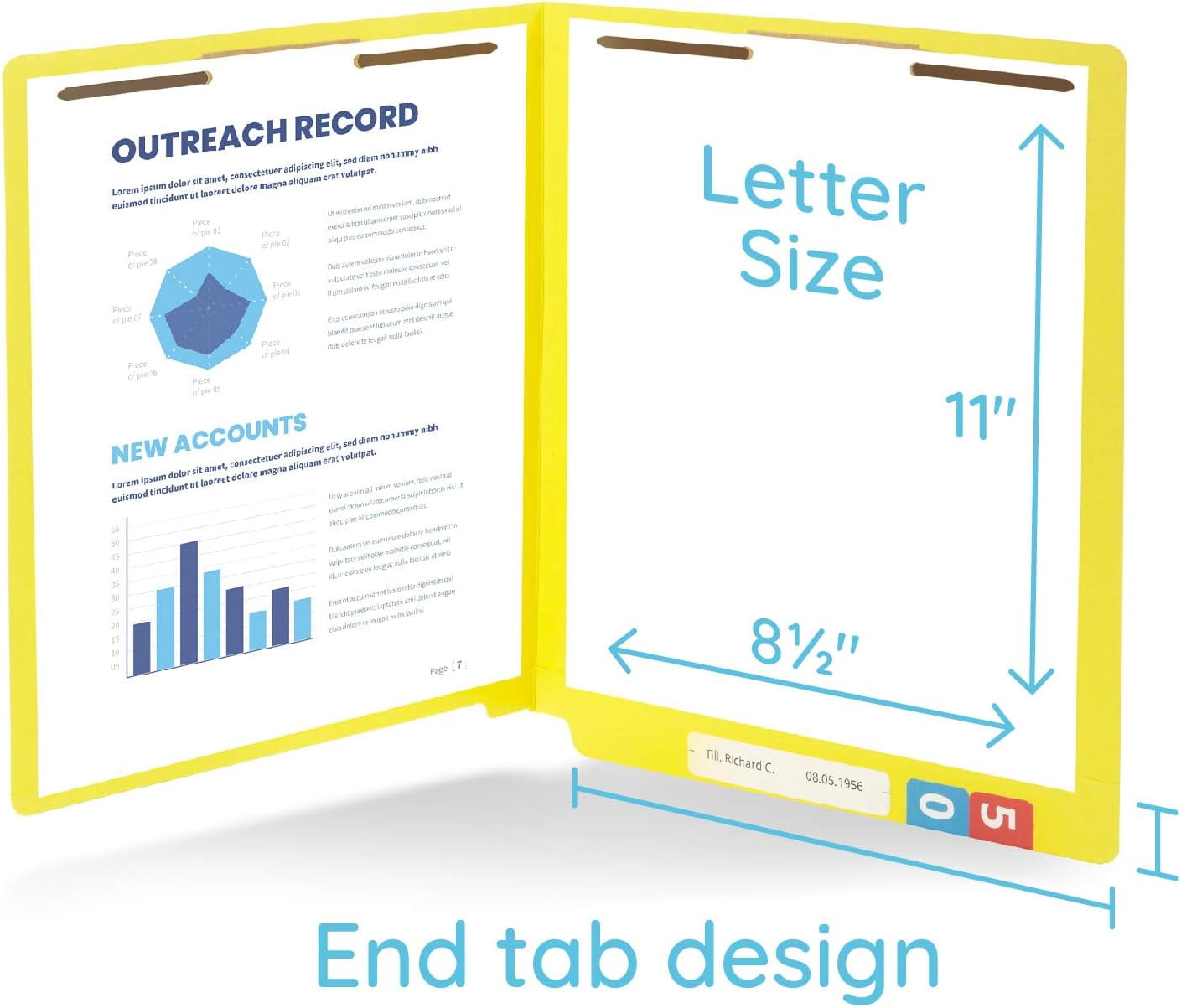 50 Yellow End Tab Fastener File Folders - Reinforced Straight Cut Tab - Durable 2 Prongs Designed to Organize Standard Medical Files, Receipts, Office Reports, and More - Letter Size, Yellow, 50 Pack