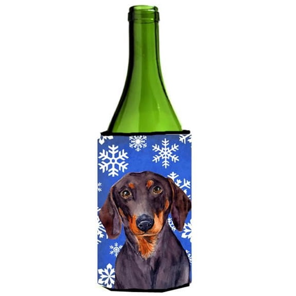 Dachshund Winter Snowflakes Holiday Wine bottle sleeve Hugger - 24 oz.