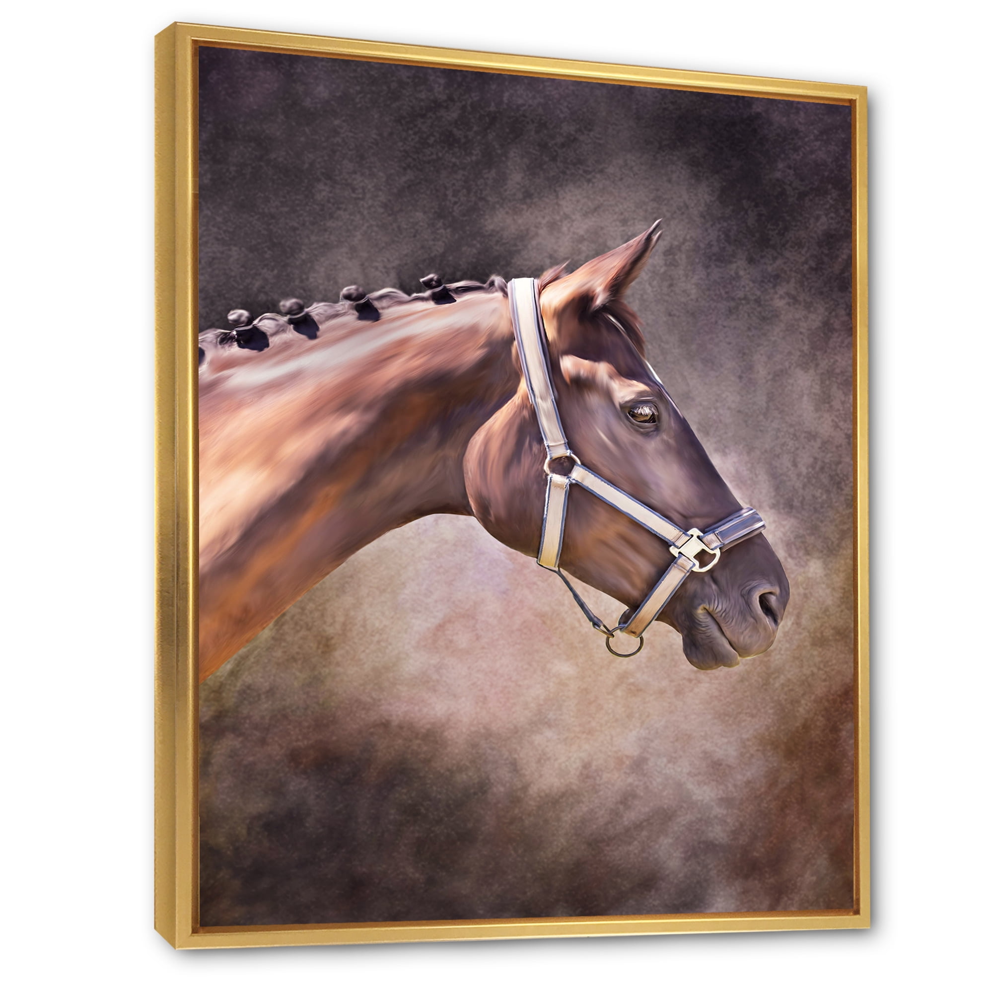 Designart 'Close Up Portrait Of Brown Horse' Farmhouse Framed Canvas Wall Art Print