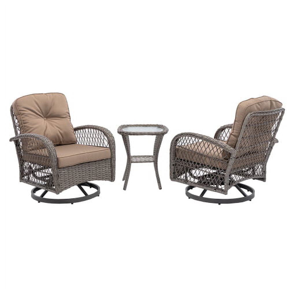 3 Pieces Patio Furniture Set, Patio Swivel Rocking Chairs Set, 2PCS Rattan Rocking Chairs and Side Table, Wicker Patio Bistro Set with Padded Cushions, for Patio Deck Porch Balcony,Coffee - image 4 of 7
