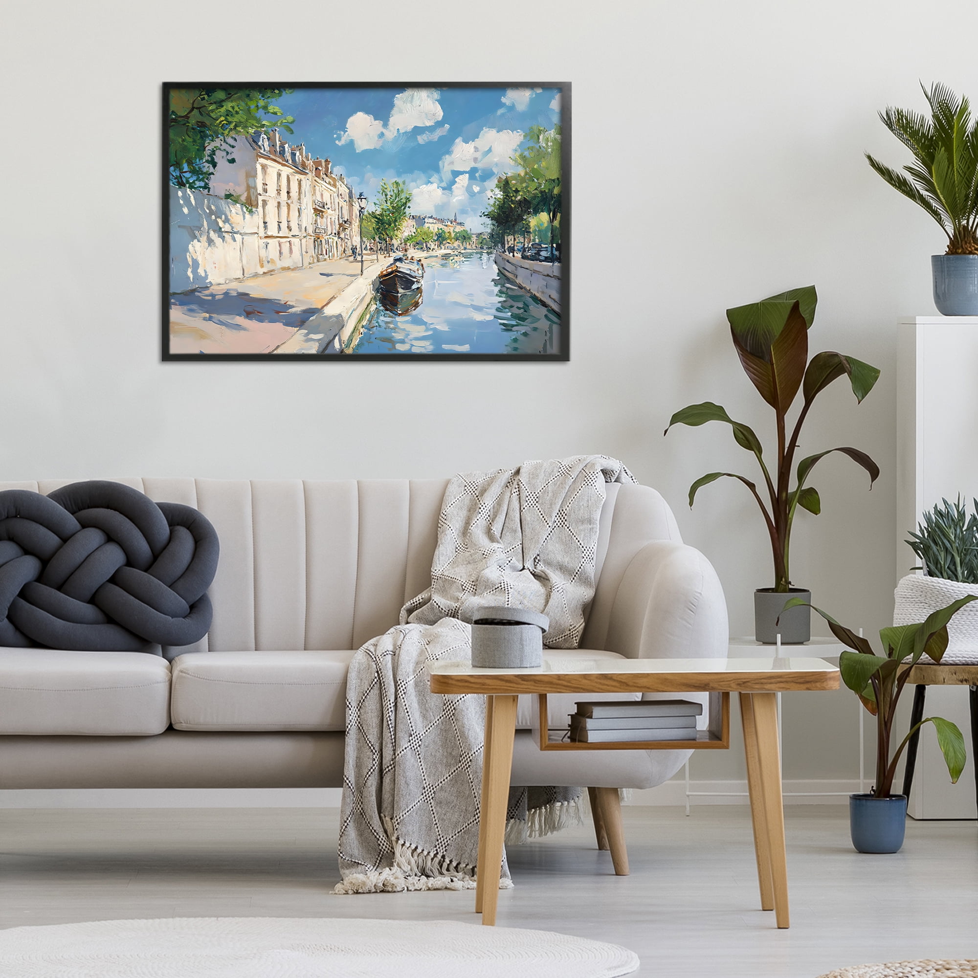 Stupell Industries Boat in Canal Summer Reflection Black Framed Giclee Art, design by Creative Studio