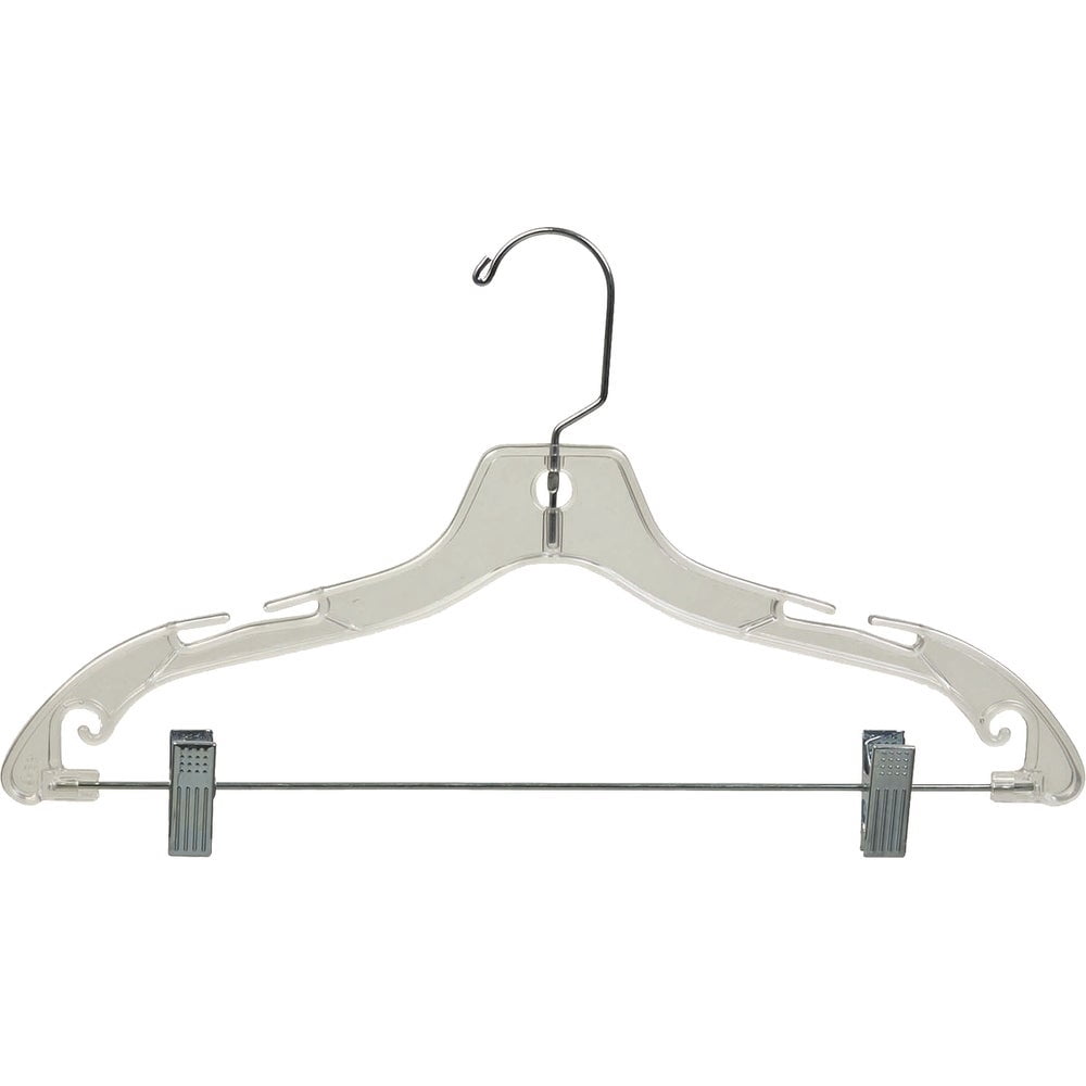 International Hanger Plastic Junior Combo Hanger, Clear Finish with Chrome Hardware, Box of 100