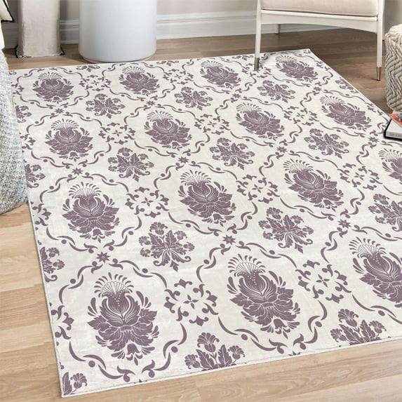Floral Decorative Rug, Classic Victorian Floral Patterns Tulips Nostalgic Romantic Modern in Vintage Style, Quality Carpet for Bedroom Dorm and Living Room, 6 Sizes, Eggplant, by Ambesonne