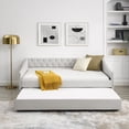 thumbnail image 4 of Tcbosik Full Size Daybed with Trundle, Upholstered Tufted Sofa Bed with Button and Copper Nail on Arms, Beige, 4 of 9