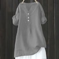thumbnail image 4 of LIZUOJUN Women’s V-Neck Short Sleeve Henley Shirt Cotton Linen Blend Casual Summer Tee Breathique Soft Knit Button Detail Grey S, 4 of 8