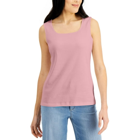 Karen Scott Square Neck Cotton Tank Top Boca Blush L