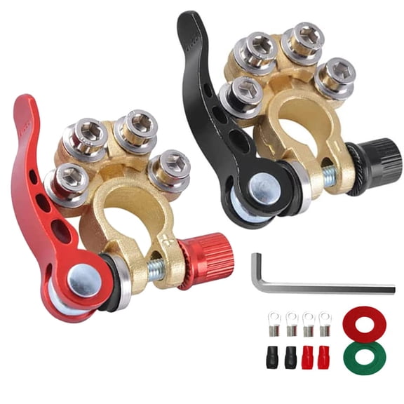 Universal Battery Terminal Quick Disconnect Kit, 2Pcs Top Post Clamps, for Auto & Marine, SAE/JIS Type A, with Wrench & Ring Terminals