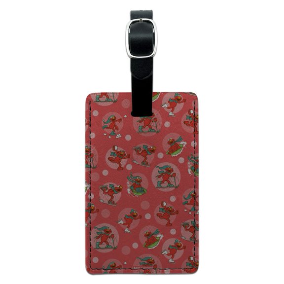 Sesame Street Holiday Elmo Pattern Rectangle Leather Luggage Card Suitcase Carry-On ID Tag