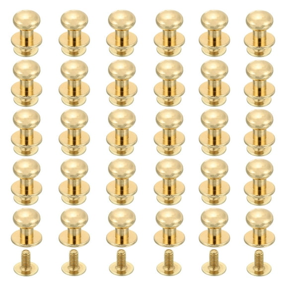 30Pack 8mm Chicago Screws Round Head Button Leathercraft Rivets, Light Gold