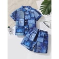 thumbnail image 2 of HWJAD 6M-3Y Toddler Boys Denim Print Outfit Kids Short Sleeve Button Down Shirt & Shorts Set Infant Baby Boy Summer Clothes, 2 of 8