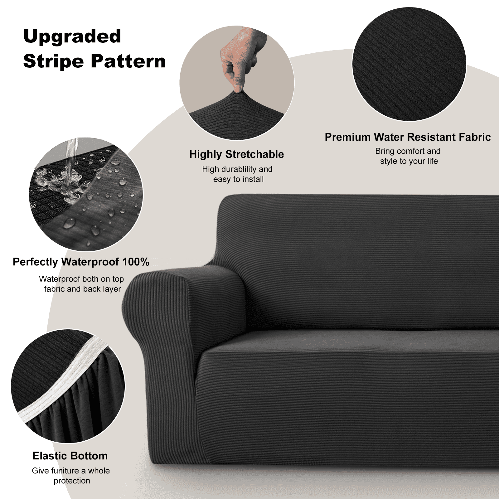 Sanmadrola Couch Covers for Dogs Sofa Covers Washable 100% Waterproof Non Slip Couch Covers Stretchable Machine Washable for Dogs Kids Pets, Black, Sofa