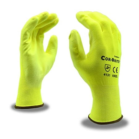 

12-Pack of Cordova 6902L Cor-Brite 13-Gauge Work Gloves Hi-Vis Yellow Polyester Shell Hi-Vis Yellow Polyurethane Palm Coating Large
