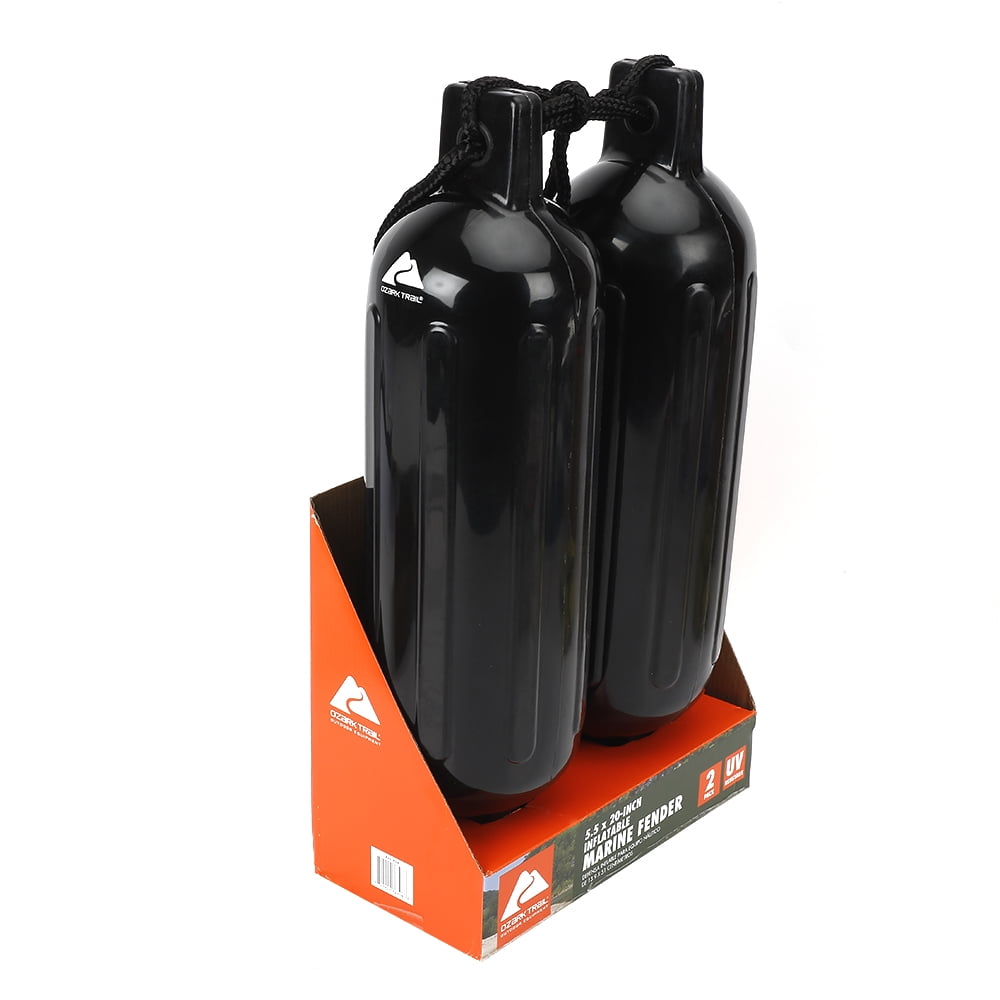 Ozark Trail Inflatable Boat Fenders with Fender Lines, Black, 5.5 in x 20 in, 2-Pack
