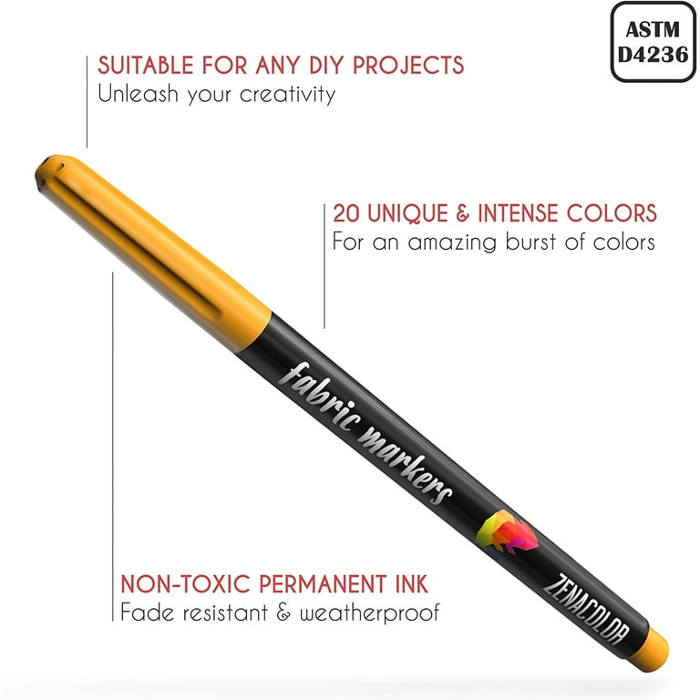 OSDUE Fabric Markers, 20 Colors Permanent Fabric Pens, Machine