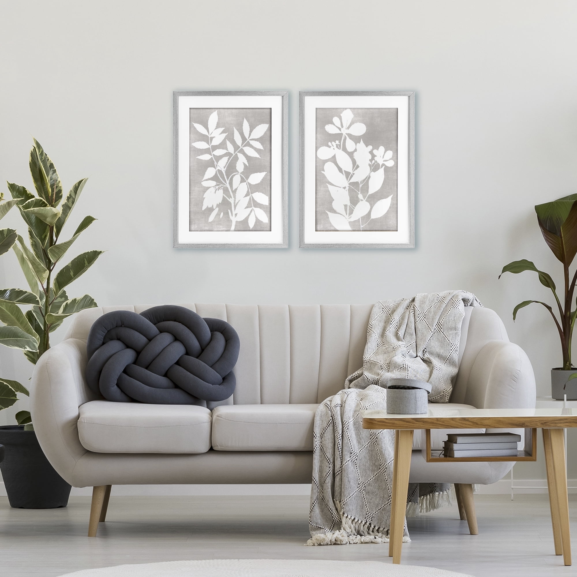 Stupell Industries Grey Foliage Impression 2 Piece Gray Framed Print Under Glass Set, design by Stellar Design Studio