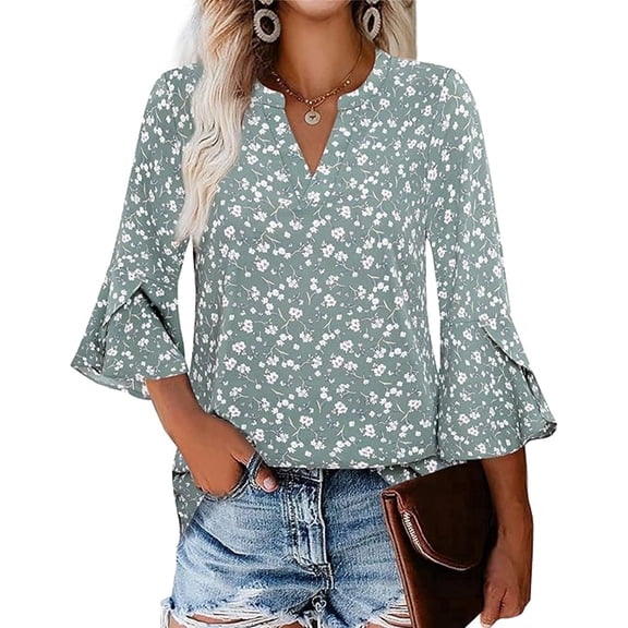 SOMER Boho Tops for Women Dressy Casual Blouses 3/4 Sleeve Floral Print Shirts,2026 Fall