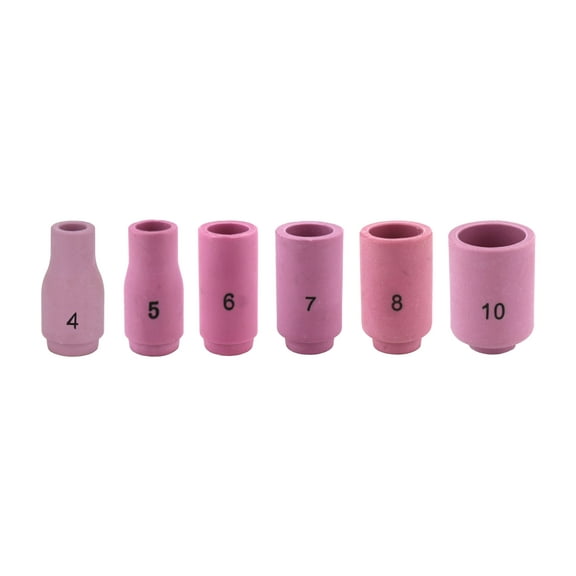 Alumina Nozzle Cups for TIG Welding Torches Series 9/20/25 with Standard Set-Up and 17/18/26 with Stubby Set-Up - Assorted Sizes: #4 to #10 - (6 PIECES)