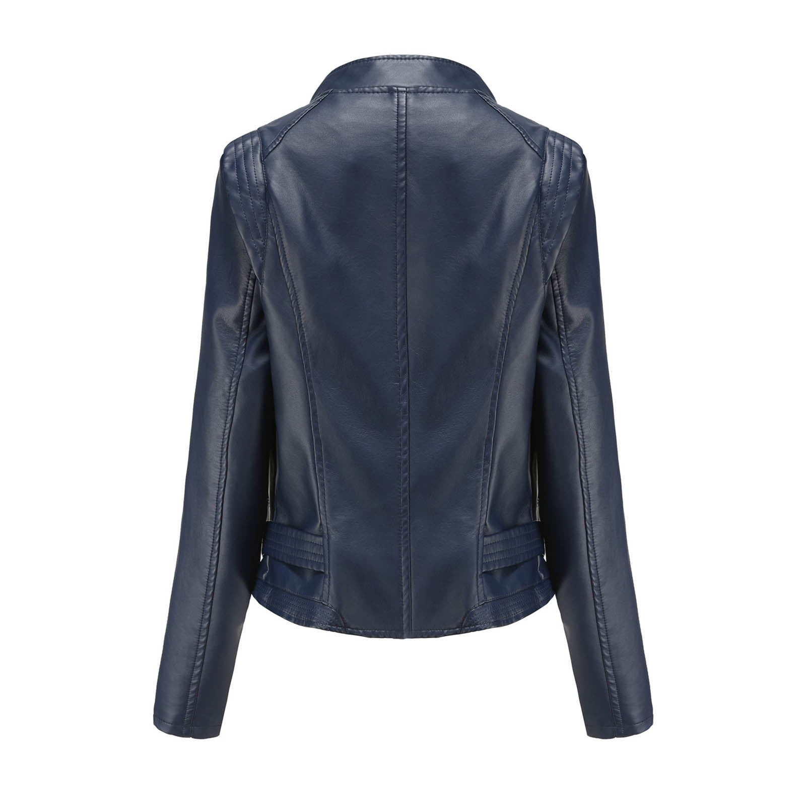 Ashirexll Leather Jacket Women Plus Size Solid Color Long Sleeve Zipper Classic Faux Leather Moto Lightweight Jacket Dark Blue XXL