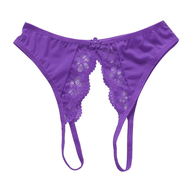 CLZOUD Underware Femininity Purple Lace Womens Open File Thong