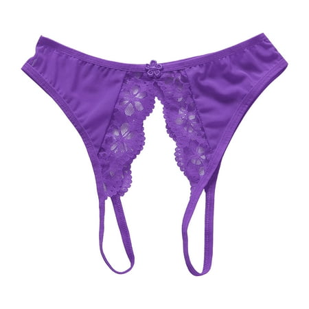 Yuhangmm Women s Panties Womens Sexy Open File Thong Transparent Mesh Front And Rear Open File Lace Edge Low Waist Panties Underwear Women Boy Shorts Seams