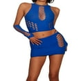 thumbnail image 4 of Women Summer Outfits Set  Solid Color Halter Neck Hollow Chest Cut Out Tops Elastic Skirt Separate Sleeves Suit, 4 of 6