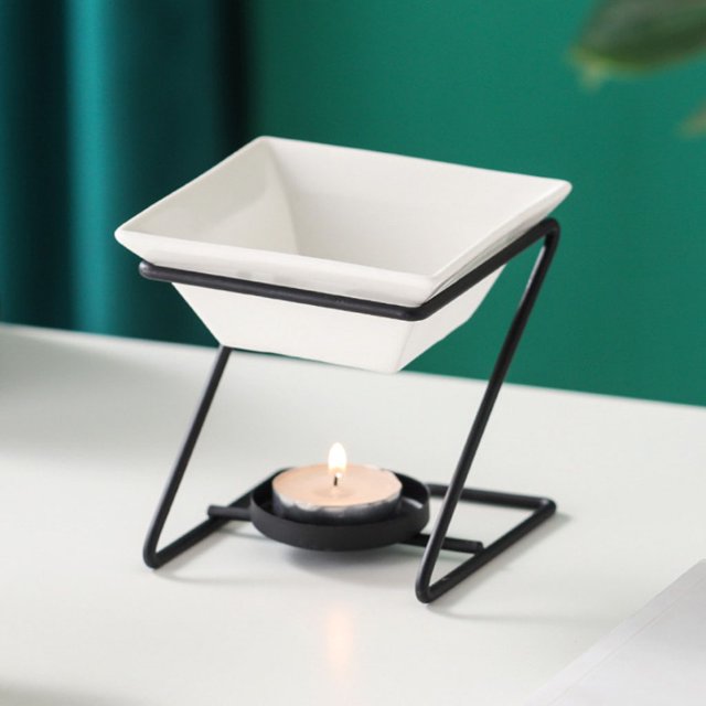 Difusor de quemador de aceite esencial, soporte de lámpara de té floral hueco, calentador de aceite de , decoración para hogar de vacaciones negro Soledad Portacandelitas