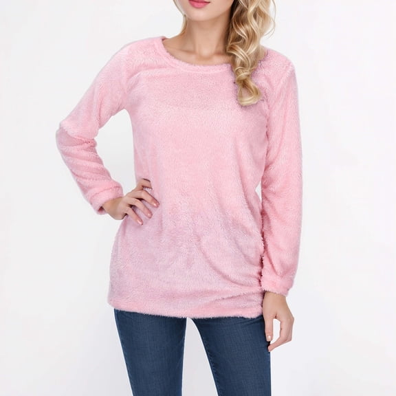 And Winter Fashionable Women's Solid Color Round Neck Comfortable Long Sleeved Warm Sweater Girls Sweater Womens Sweaters for Work Womens Thin Sweatshirts Women Petite Sweaters Pullovers Hoodies for
