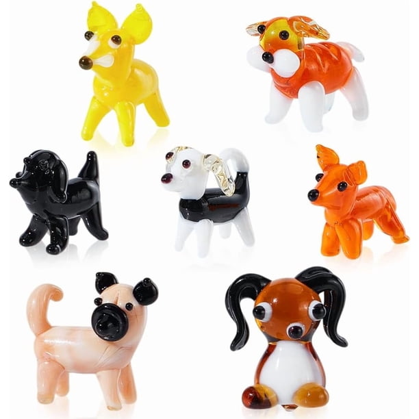 7 figuras pequeñas de perro de cristal, 7 estilos de cachorros, adornos de animales para mesa, decoración del hogar, miniatura de exhibición de cristal de perro salchicha.