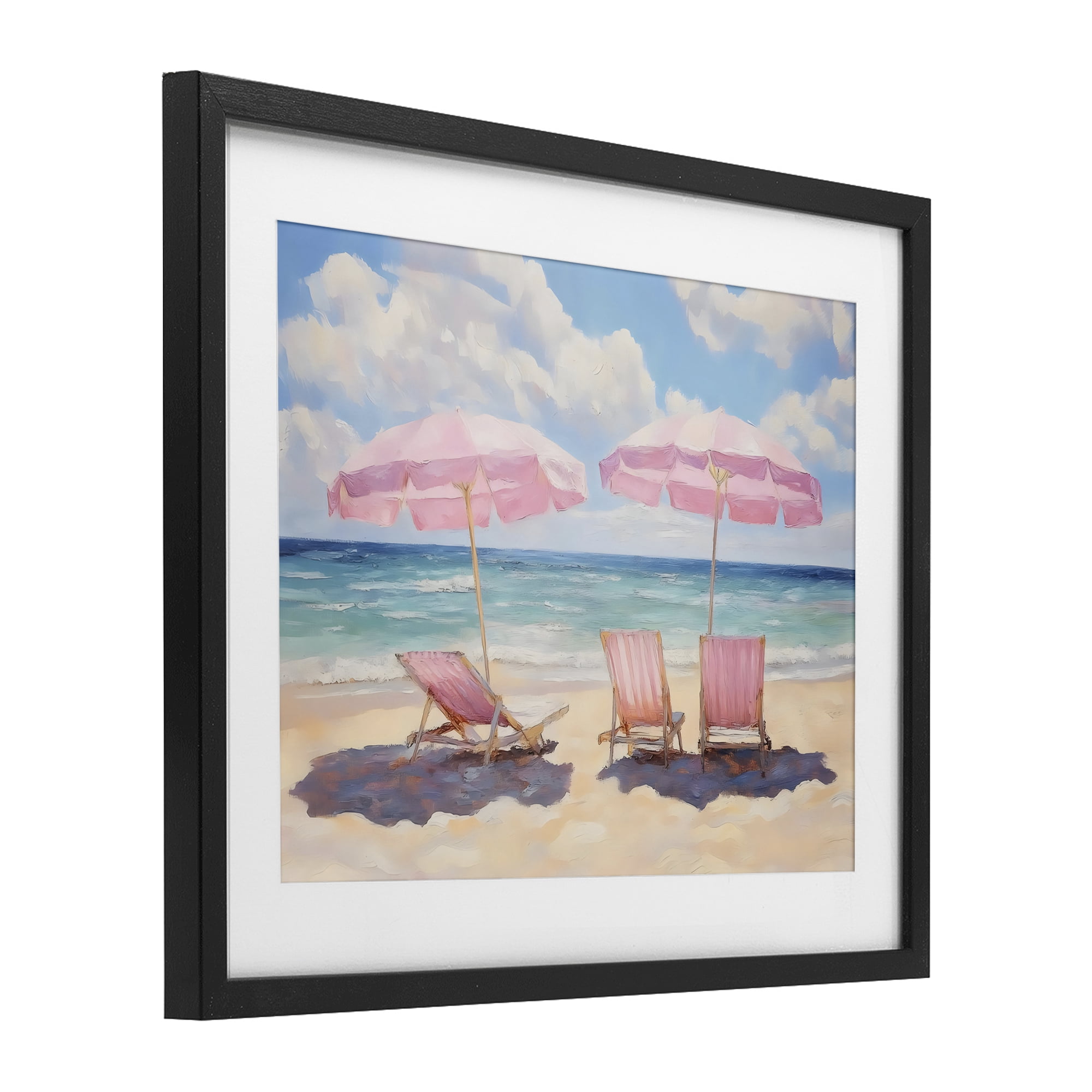 Stupell Industries Pink Summer Chairs by the Sea Black Framed Print Under Glass, design by LSR Design Studio