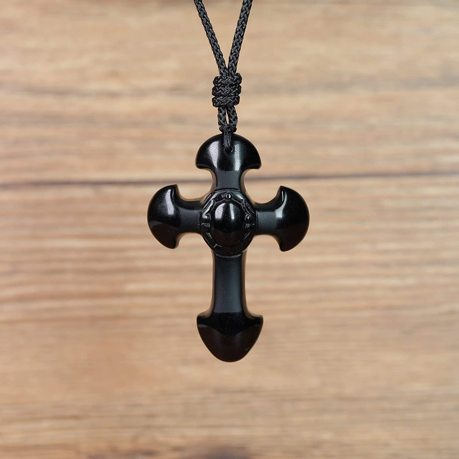 Jicidcha Religious Black Obsidian Cross 