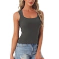 thumbnail image 4 of INSPIRE CHIC Women's Scoop Neck Sleeveless Fitted Cotton Basic Layering Wide Strap 2026 Summer Cropped Tank Top Shirts XS Deep Grey, 4 of 6