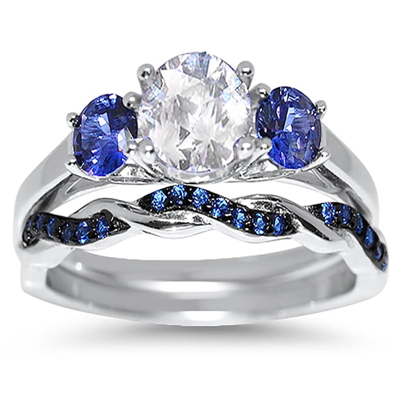 LaRaso & Co Blue Sapphire CZ Engagement Wedding Bridal Set for Women Size 7