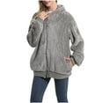 thumbnail image 2 of JGGSPWM Women's Casual Sherpa Fuzzy Fleece Hoodie Full Zip Relaxed Fit Cozy Fleece Sweatshirts Coat with Pocket Gray XL, 2 of 4