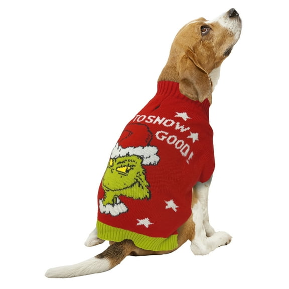 Dr. Seuss' The Grinch! Holiday Pet Sweater for Cats & Dogs,  Up to Snow Good, Red, Extra Small