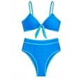 thumbnail image 4 of DHFJKG High Waist Swimsuits Women 2 Piece Bikini Set Twist Front Triangle Top Briefs Bottoms Color Block Summer Swimwear Versatile Beachwear, 4 of 4