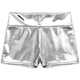 thumbnail image 7 of TiaoBug Womens Metallic Booty Shorts High Waisted Shiny Rave Bottoms Dance Festival Costumes Silver L, 7 of 7