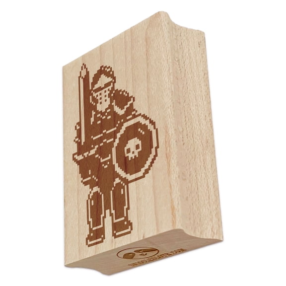 Pixel Knight Armor Warrior Fighter Dungeons Dragons Rectangle Rubber Stamp Stamping Scrapbooking Crafting - Small 1.7in