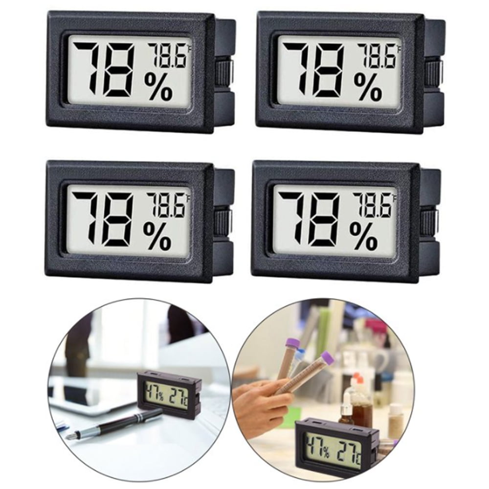 4-Pack Mini Digital Electronic Temperature Humidity Gauge Meters Indoor Thermometer Hygrometer LCD Display Fahrenheit (°F) for Mason Jars, Growing