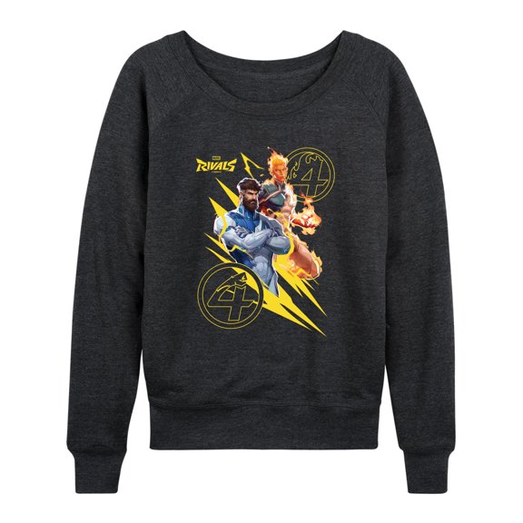 Marvel - Fantastic Rivals Women's Lightweight French Terry Wide Neck Long Sleeve Graphic Shirt