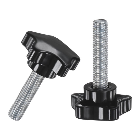 Uxcell 2-Pack Star Clamping Knobs, M10x40mm Male Thread Hand Tightening Screw Machine Handle Replacement [39mm, Black]