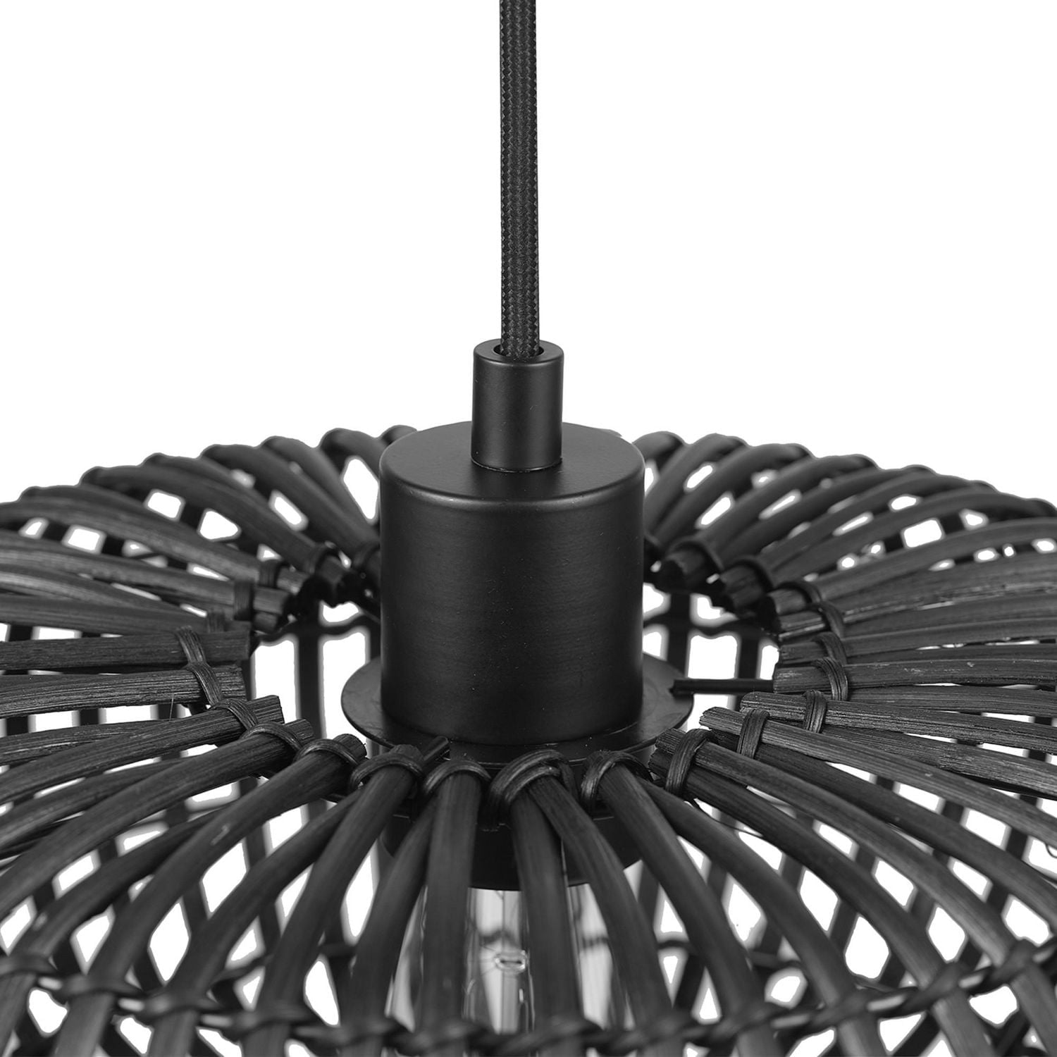 Maren 1-Light Pendant Lighting, Matte Black, Rattan Shade