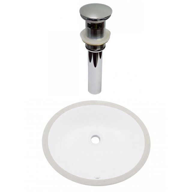 American Imaginations 16.5-in. W CUPC Oval Bathroom Undermount Sink Set In White - Chrome Hardware - Overflow Drain Incl. AI-31776