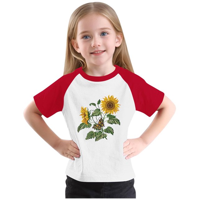 RXIRUCGD 2025 Vêtements d'Été pour Enfants Tout-Petits Garçons Filles Mode Mignon Col Rond Imprimé Manches Courtes Haut