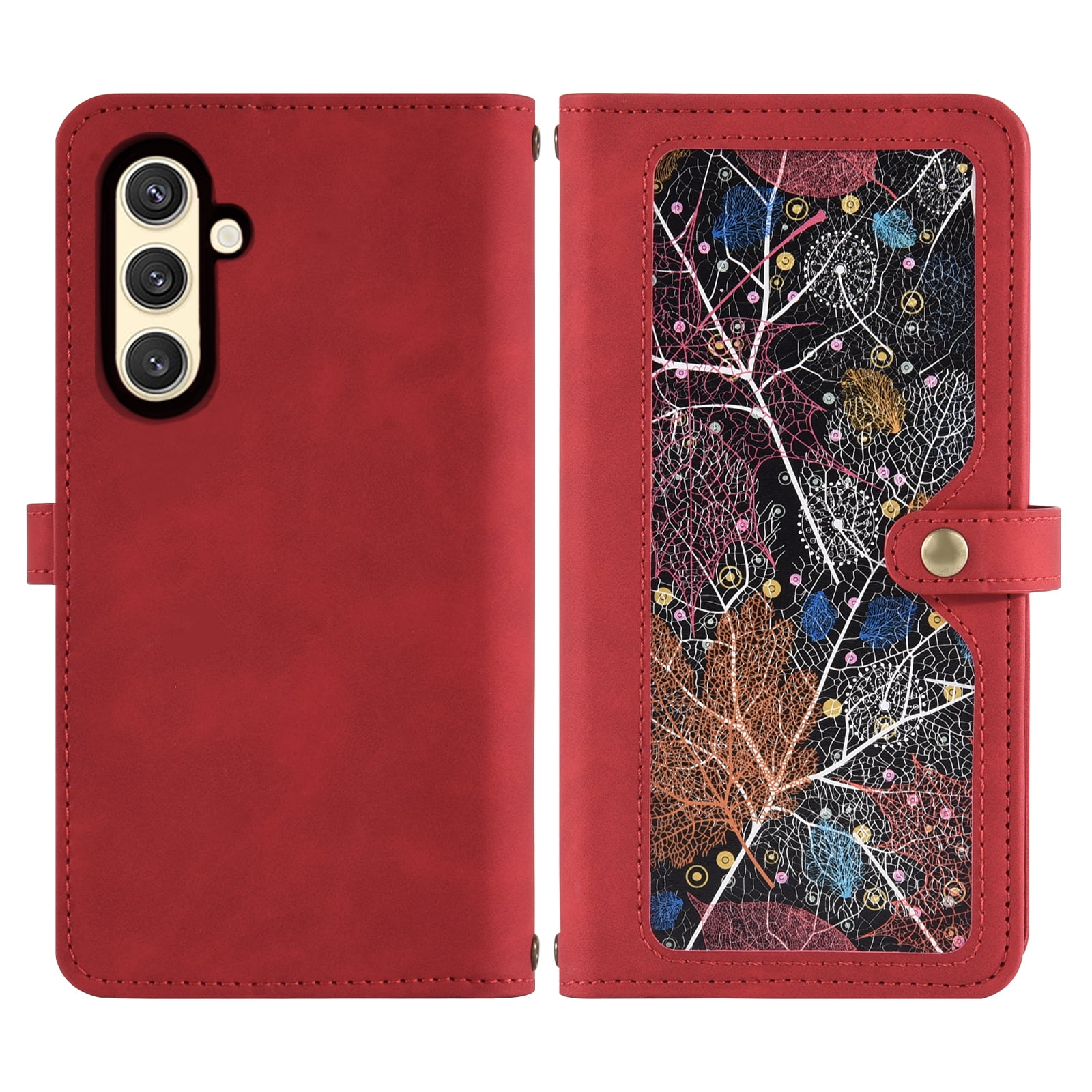 Asuwish Phone Case for Samsung Galaxy S24/S25 5G Wallet Cover With Tempered Glass Screen Protector Crossbody Wrist Strap Flip Pattern Zipper Credit Card Holder Cell S 24 24S 25 25S G5 SM-S931U Red