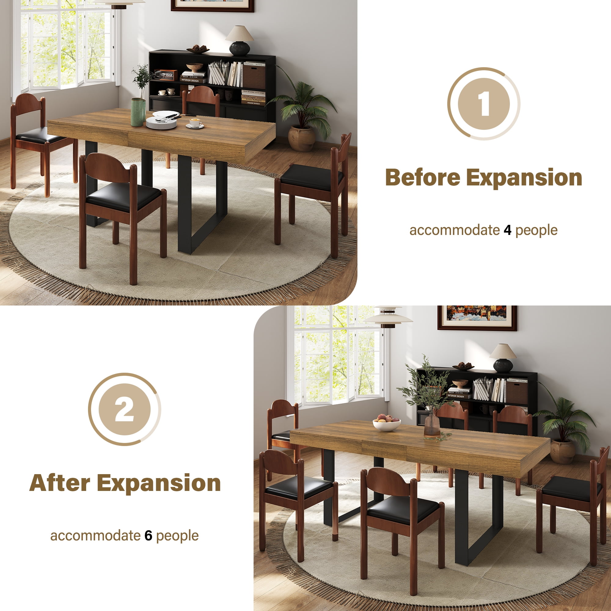 Aukfa Extendable Dining Room Table for 6-10, Farmhouse Large Rectangular Kitchen Table,White Oak