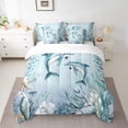 thumbnail image 2 of Dolphin Bed in a Bag King Size Comforter Set 7 Pieces,Teal Blue Ocean Beach Coastal Bedding Set Starfish Octopus Sheet Sets with Comforter Underwater Creature Coral Bed Set,Kawaii Fish Room Decor, 2 of 4
