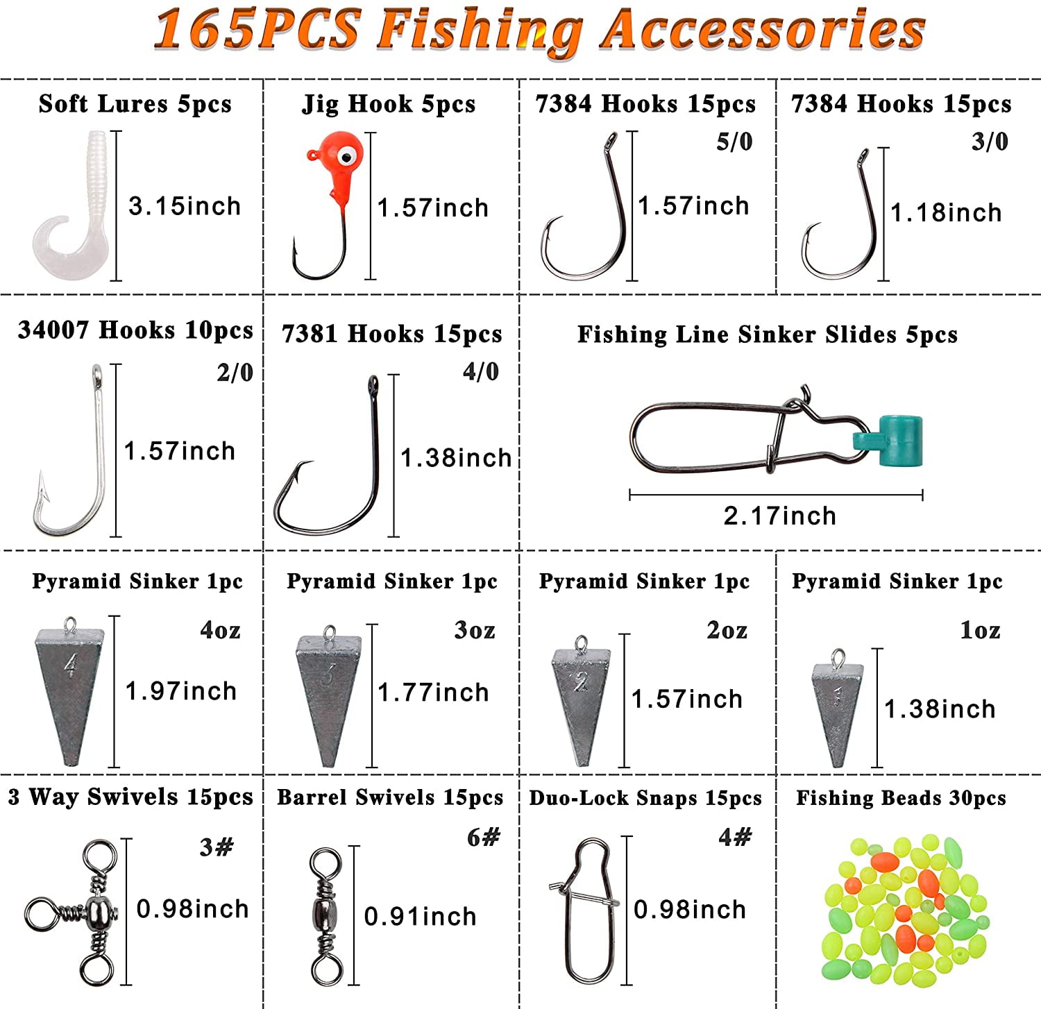 OROOTL 165pcs Surf Fishing Tackle Kit Saltwater Fishing Lures, Fishing  Hooks Swivels Spoons Sinker Leader Rigs Minnow Lures Fishing Accessories